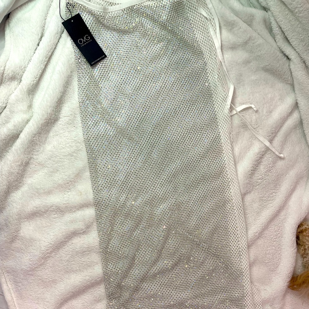Beach Cover up white with similar to Swarovski crystals